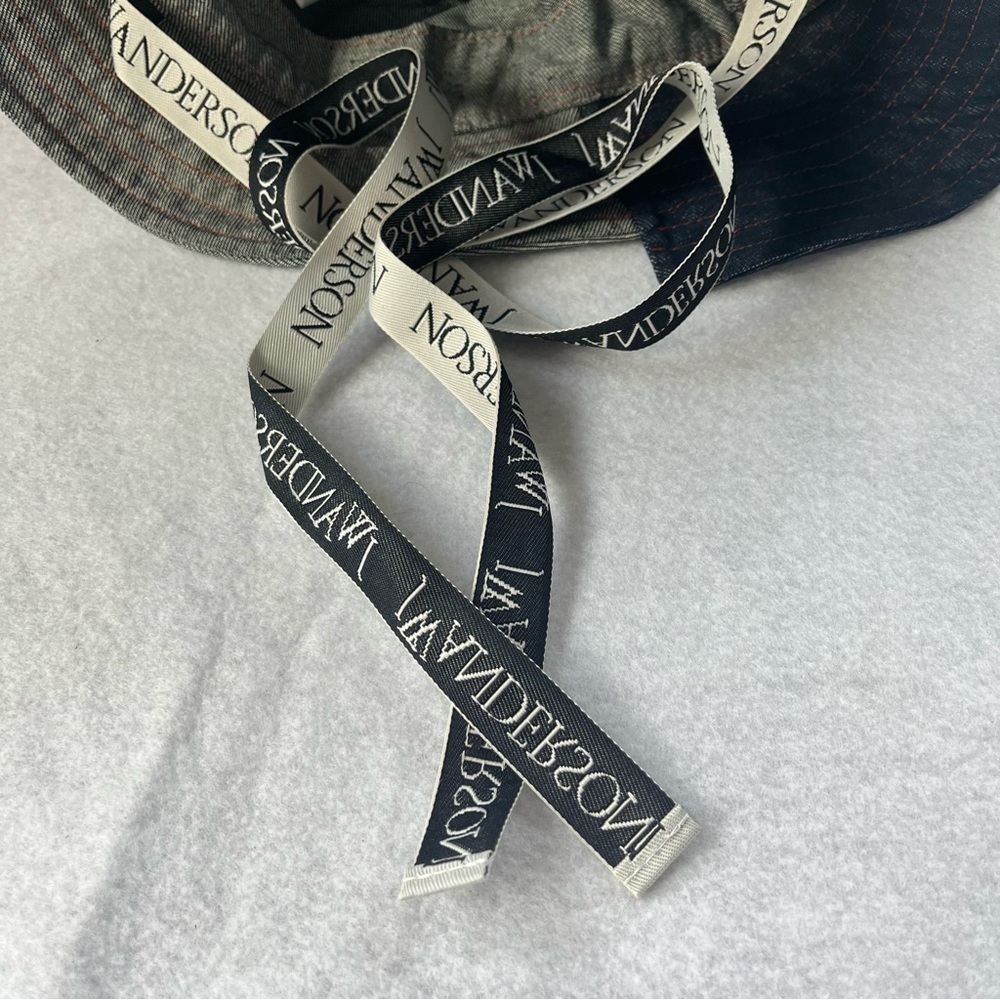 J W ANDERSON sz M/L 60 Denim Asymmetrical Bucket Hat Logo Straps - Picture 2 of 11